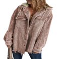 thumbnail image 1 of MesaSe Womens Corduroy Shacket Jacket Long Sleeve Button Down Color Block Hooded Coat with Pockets, 1 of 7