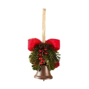 SIYTUAU Coffee Color Wrought Iron Christmas Bell With Bow And Holly Berry Hanging Ornament For Tree Wall Door Holiday Festive Decor Coffee