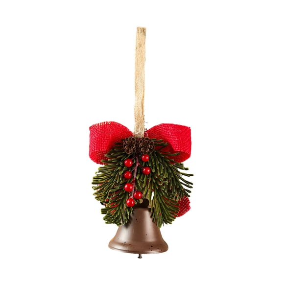 SIYTUAU Cloche de Noël en Fer Forgé Couleur Café avec Nœud et Baie de Houx, Ornement Suspendu pour Arbre, Mur, Porte, Décor Festif des Fêtes Café
