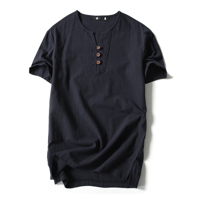 Innerwin T Shirt Retro Style Mens Tees Summer Solid Color Plain Tops Black-3 L