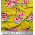 thumbnail image 1 of Soimoi Yellow Cotton Cambric Fabric Leaves & Ranunculus Floral Fabric Prints By Yard 42 Inch Wide, 1 of 3