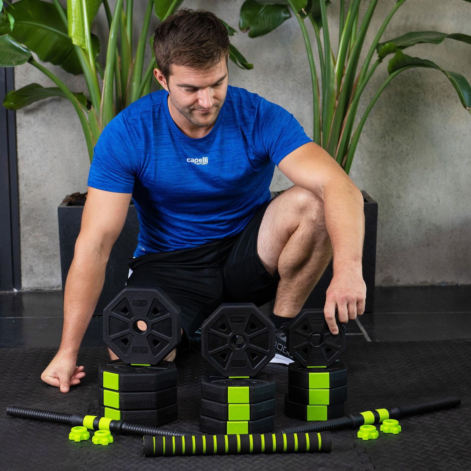 Ensemble d’haltères/poids réglable 40 lb GoZone – Noir/vert