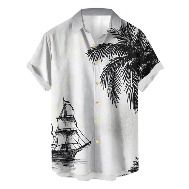 Weiqiqre Men's T-shirts Loose Fit, Floral Print Tropical Button Down Shirts
