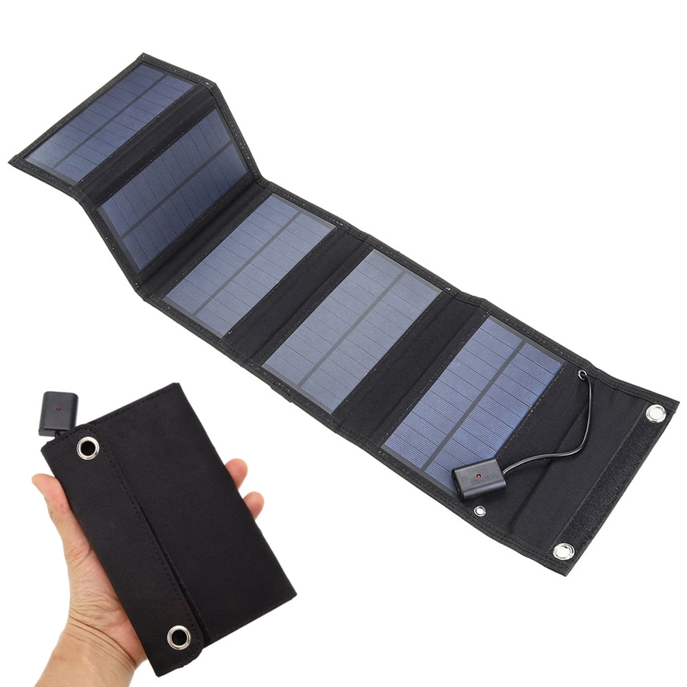 5V 15W USB Solar Charger Portable Solar Battery Waterproof Solar Battery Charger USB Solar Panel Power Bank with 5 Solar Panels for Charging Mobile Phones Suitable for Outdoor Hiking and Camping