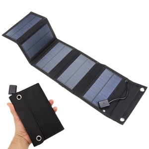 5V 15W USB Solar Charger Portable Solar Battery Waterproof Solar Battery Charger USB Solar Panel Power Bank with 5 Solar Panels for Charging Mobile Phones Suitable for Outdoor Hiking and Camping