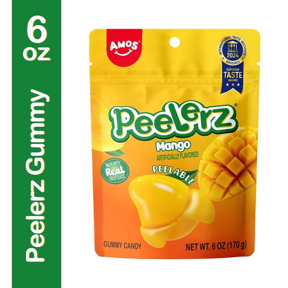 AMOS Peelerz Gummies Peelable Mango Candy Resealable Bag 6oz (1 Pack)