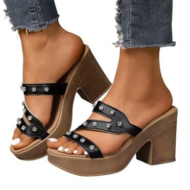 Rhinestones Platform Sandals for Women 2025 Summer Trendy Bling Chunky High Heel Slip on Slide Dress Slippers