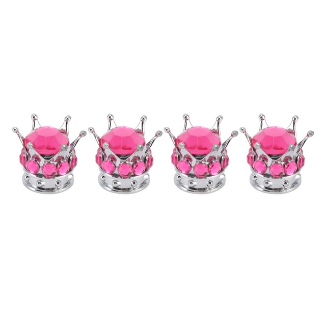Couvercles de Valve de Roue, 4 Pcs Forme de Couronne de Valve de Roue Universelle Légère pour Voitures Camions Vélos Rouge Rose