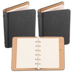 REGALWOVEN 6 Ring Binder Cover, 2 Pack A7 Leather Notebook Binder Loose Leaf Planner with 100 Sheets Paper, Black