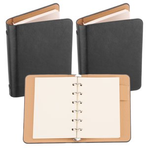 REGALWOVEN 6 Couvre-bête, paquet de 2 A7 Carnet de notes en cuir Binder Loose Leaf Planner avec 100 Feuilles Papier, noir