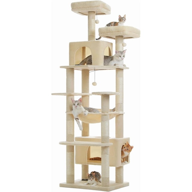 Large Cat Tree cm Cat Tower for Large Cats Cat Condo with Sisal-Cove Scratching Posts and Pads Padded Perch Dual Condo and Basket for Indoor Cats-Grey Small