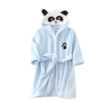 Hiiyo Toddler Boys Flannel Bathrobe Sleepwear Cartoon Panda Hooded Night-Robe Kids Homewear