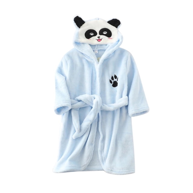 Hiiyo Toddler Boys Flannel Bathrobe Sleepwear Cartoon Panda Hooded Night-Robe Kids Homewear