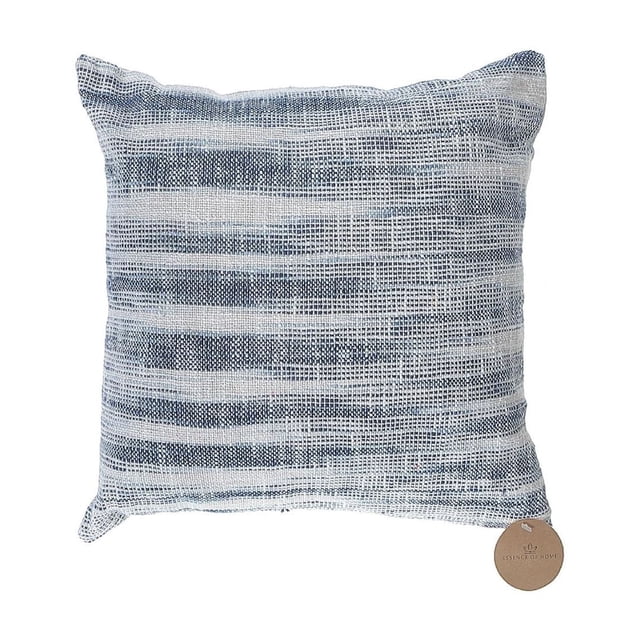 Coussin Teinture sur Nœuds en Slub de Coton 18 X 18 - Ensemble de 2 avec Tissu Slub de Coton Respirant Présentant un Motif à Rayures Horizontales Bicolore en Bleu et Blanc Doux, Conçu pour Ajouter une Touche Bohème Rustique aux Espaces de Vie et Convient à la Décoration de sofa Ou de Chaise.