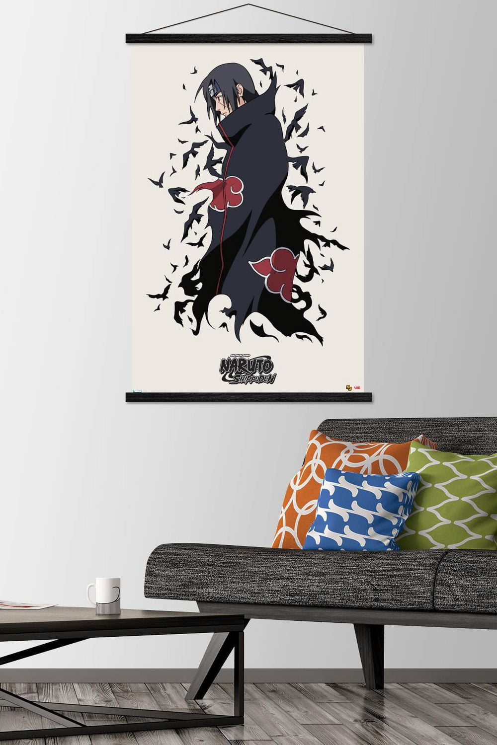 Naruto Shippuden – Itachi 22,375" x 34" Affiche Murale avec Cadre Magnétique en Bois de Hêtre, par Trends International
