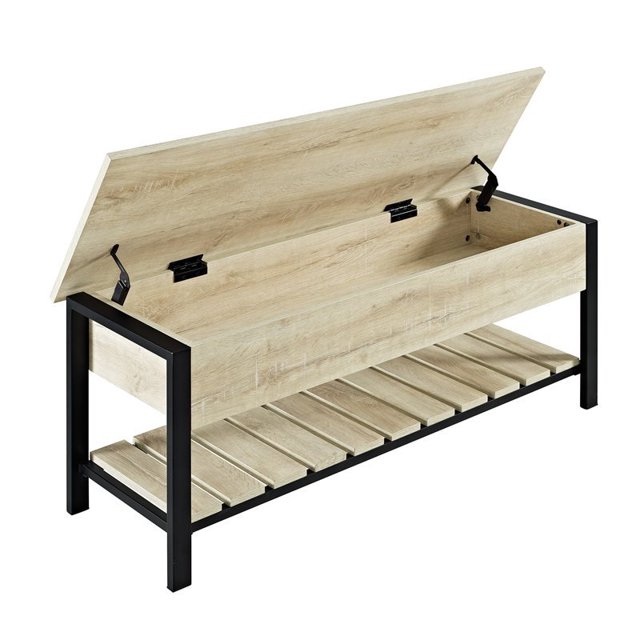 Pemberly Row Banc de Rangement à Dessus Ouvert de 48 Pouces avec Tablette à Chaussures en Chêne Blanc