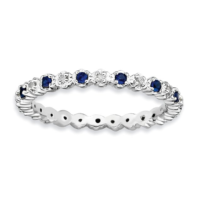 Bague en Argent Sterling Stackable Expressions Cr. Saphir & Diamant Taille 10