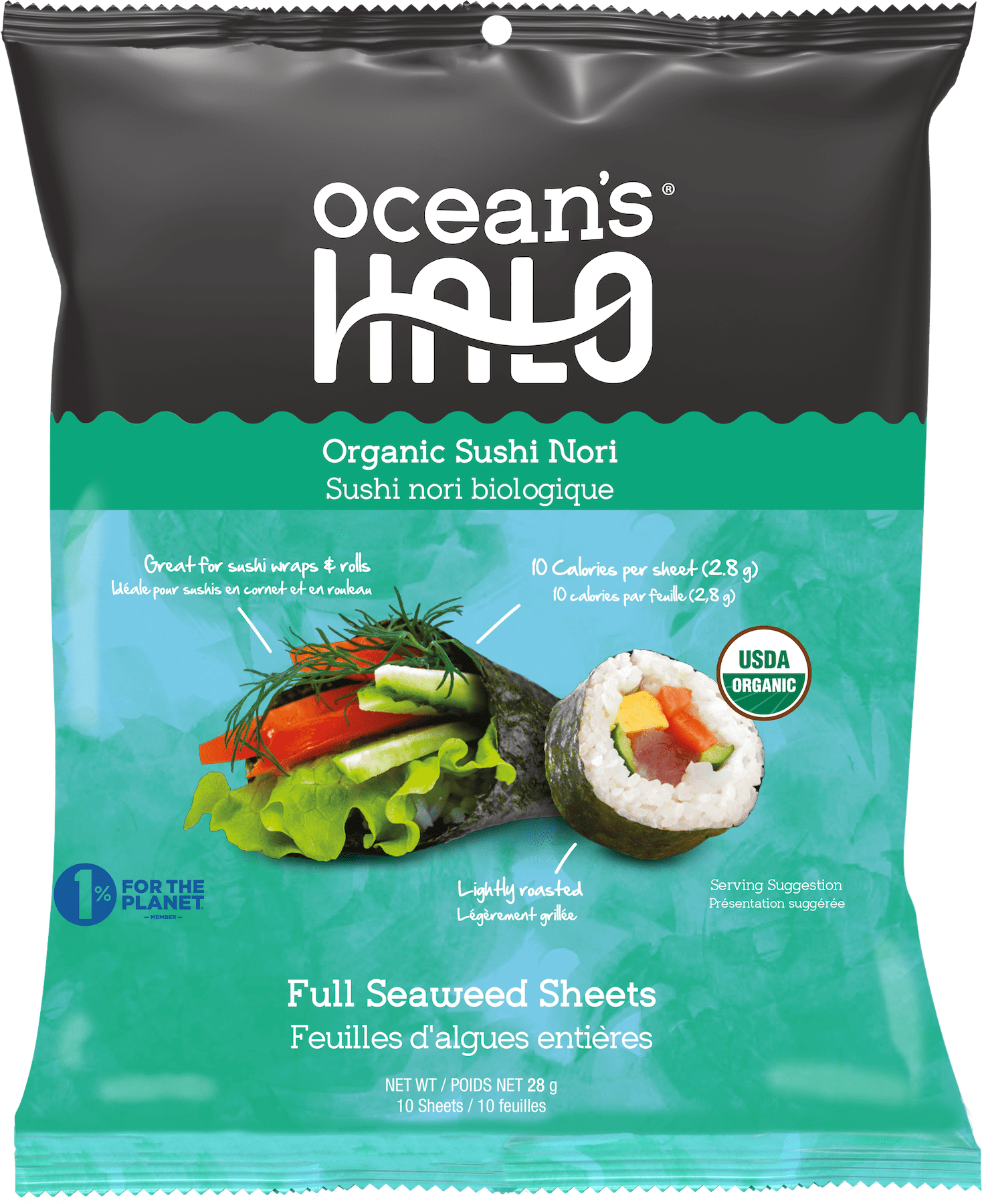 Ocean's Halo, Organic Sushi Nori Seaweed, Vegan, Crispy, Perfect