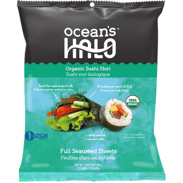 Ocean's Halo, Organic Sushi Nori Seaweed, Vegan, Crispy, Perfect for Wraps, 28g