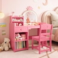 thumbnail image 2 of AKDSteel Kids Vanity Table & Chair Set with Mirror and Lights,White Makeup Desk with Drawer & Shelves, 2 of 7