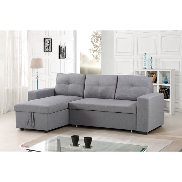 Hamuq Sectionnel de Canapé-Lit Réversible en Tissu Gris avec Grand Rangement Relevable