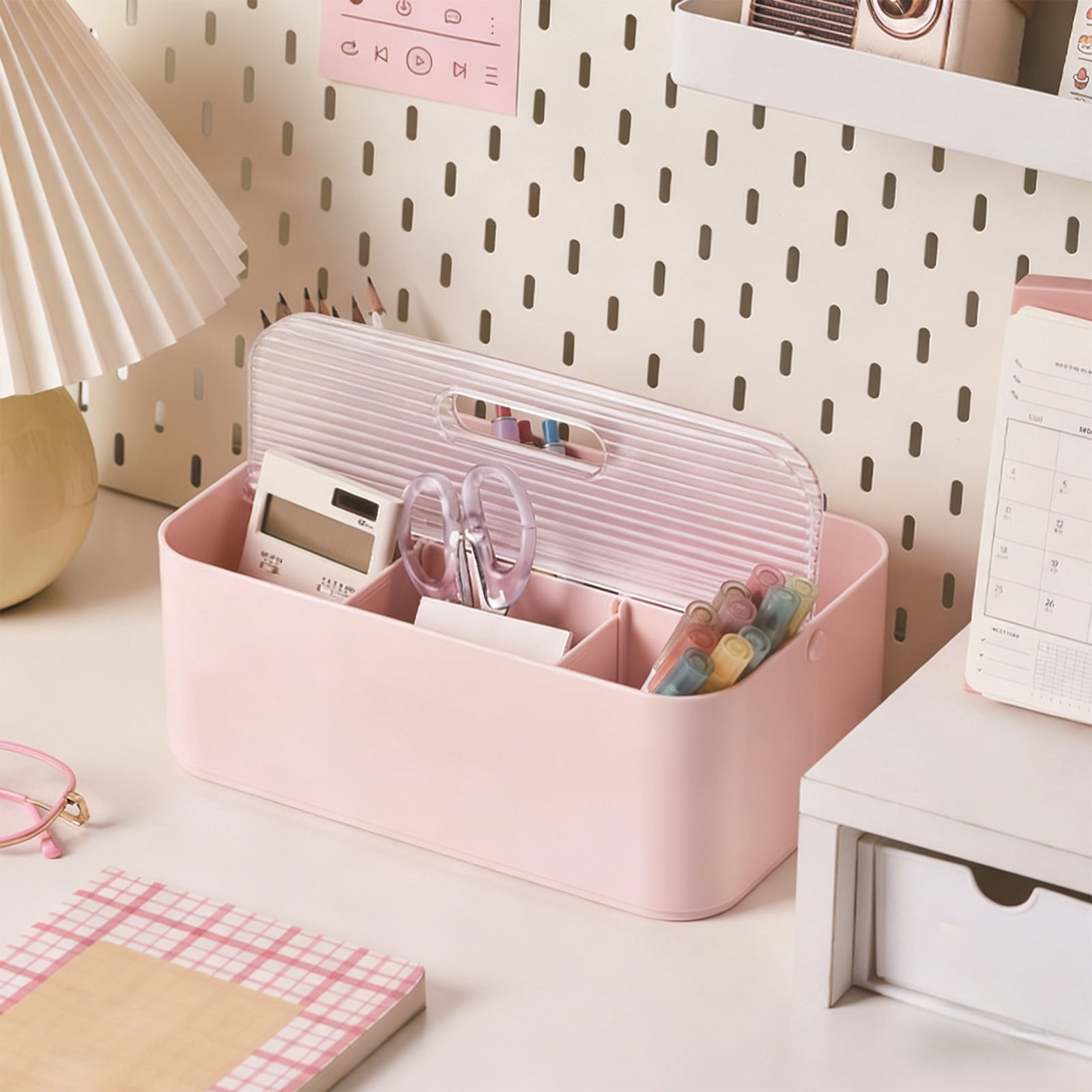 CaiYueKe Desk Organizer Storage Box, Plastic Desktop Organizer with Compartments, Office Supplies Organizer, Stationery Holder, Home Office Desk Accessories, Study Table Organizer for School and Work