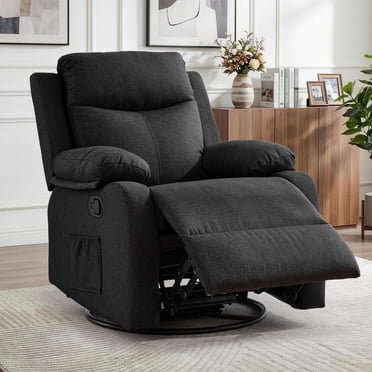 Korser Manual Swivel Rocker Recliner Chair with Side Pockets,Small Recliner Chair for Small Spaces for Living Room,Linen,Black