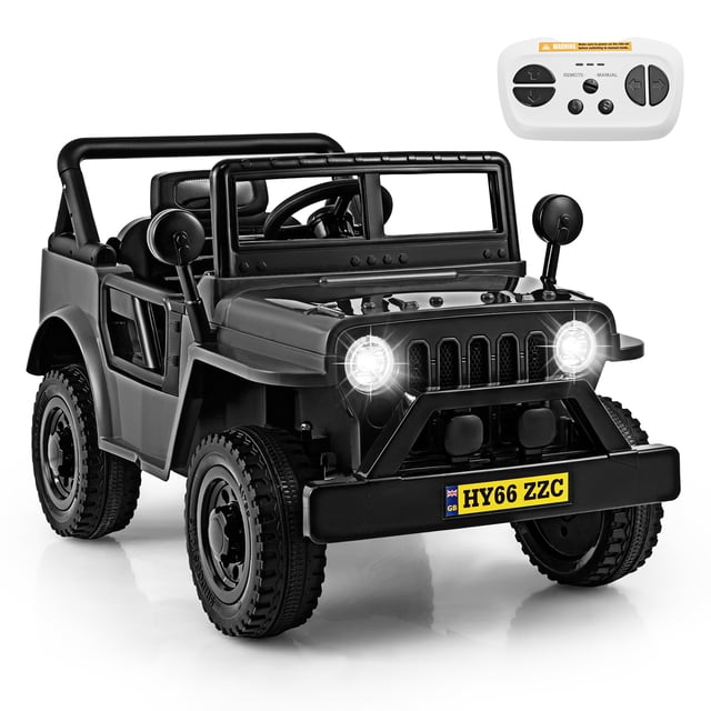 Gymax 12V Kids Ride on Truck Car w/Remote Control Threaded Wheels 3 Speeds LED Lights Black
