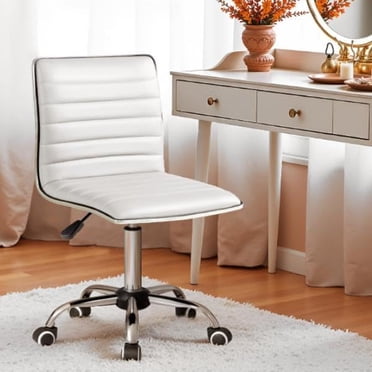 Homall Morden Armless Home Office chair, Low-Back PU Leather Chair with Wheels, White