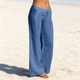 thumbnail image 2 of Yuyuzo Womens Cotton Linen Pants Causal Summer Elastic Waist Wide Leg Beach Vacation Palazzo Trousers, 2 of 7