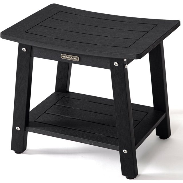 Shower Bench Seat for Inside Shower Poly Lumber Shower Stool for Shaving Legs Bathroom Shower Foot Rest with Storage Shelf Plastic Shower Chair Seat for with Adjustable Feet