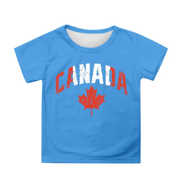 T-shirt à Manches Courtes pour Filles de la Fête du Canada, Col Rond d'Été, Coupe Décontractée, Chandails de Base