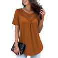 thumbnail image 1 of FOLUNSI Women's Plus Size Summer Tops Short Sleeve Lace Pleated Blouses Tunic Tops M-4XL, 1 of 6