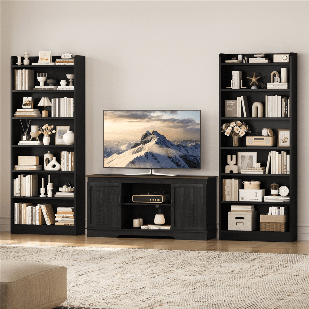 FullFurnique 7-layer Simple Tall Bookshelf with Top Open Compartment, Black