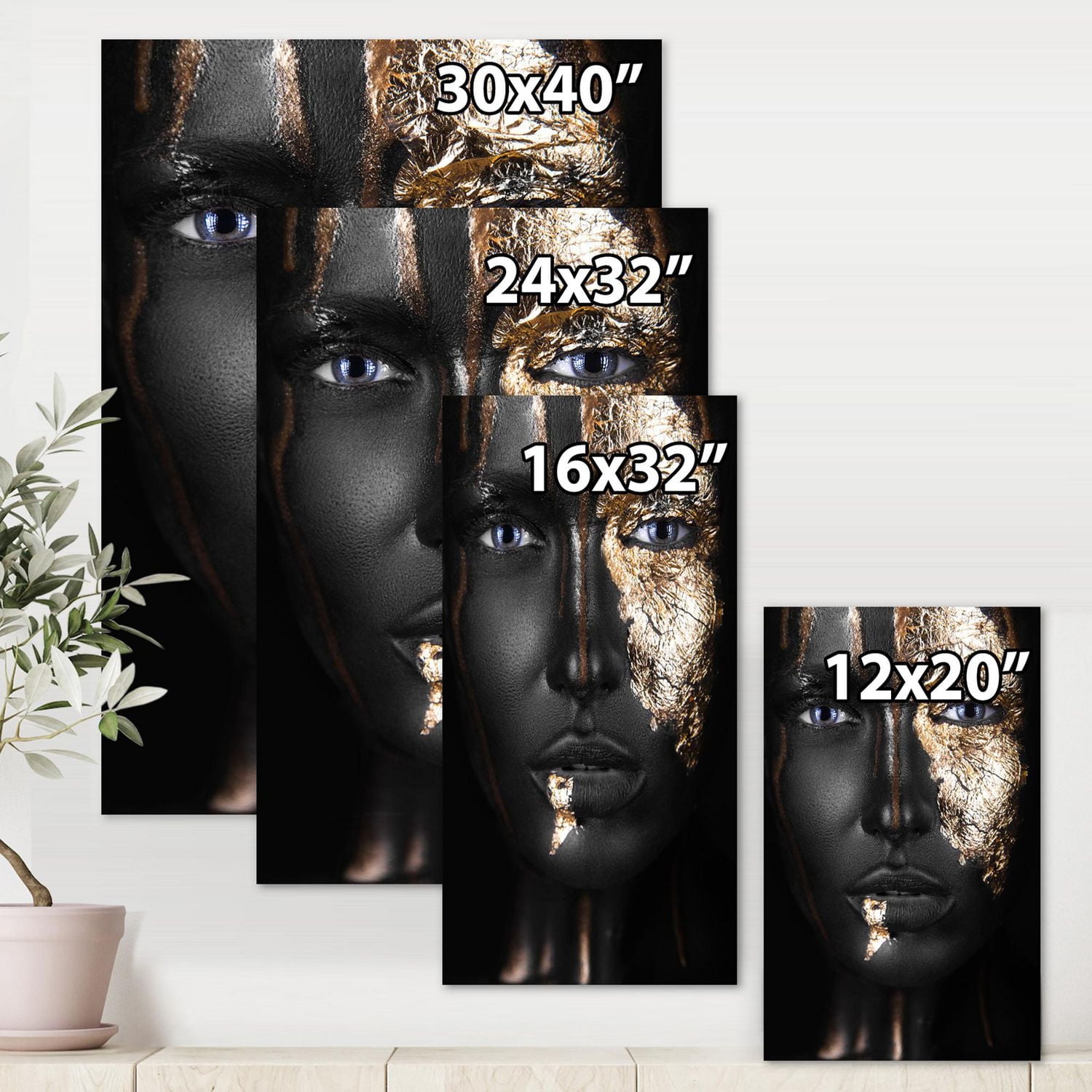 Designart Portrait d'une fille afro-américaine avec du maquillage doré Art mural sur toile