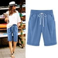 thumbnail image 2 of Pisexur Womens Shorts Cotton Linen Drawstring Solid Color Gym Workout Shorts Summer Comfy Elastic Waisted Shorts Plus Size Lounge Shorts Casual Beach Knee Length Shorts with Pockets,S-6XL, 2 of 6
