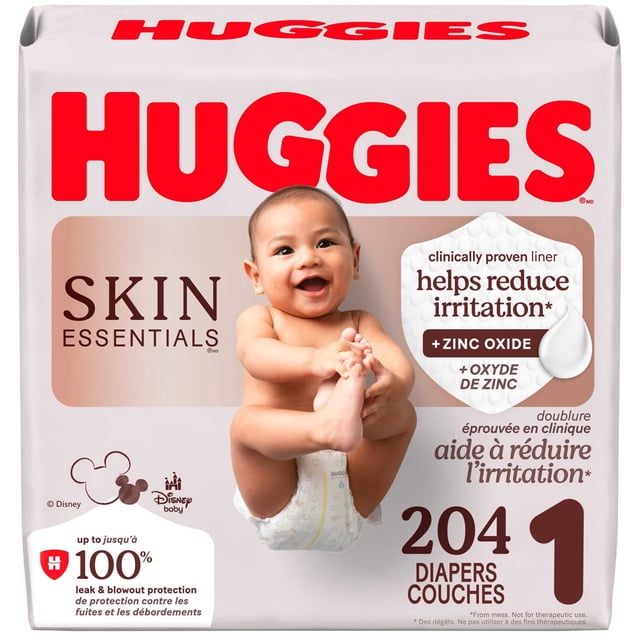 Huggies Skin Essentials Baby Diapers, Size 1 (8-14 lbs), 204 Count