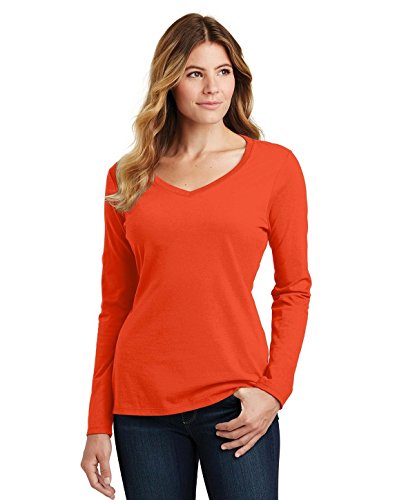 Port 1135852 Ladies Long Sleeve Fan Favorite V-Neck Tee, Orange - Small