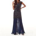 thumbnail image 2 of Mrat Wedding Guest Dresses Mode Femmes Confortable Décontracté Assemblé Gaze à Paillettes Manches Courtes Col Rond Robe Longueur Cheville Grande Taille Robes P-715 Bleu TG, 2 of 4