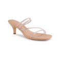 thumbnail image 1 of BLISSFUL STEP Women's Slide Sandal Rhinestone Strappy Square Toe Kitten Heel Slide Sandals Nude 5.5, 1 of 7