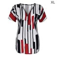 thumbnail image 1 of T-shirt pour Femmes à Col en V à Rayures Haut à Rayures pour Femmes à Manches Courtes avec Fermeture Éclair Blouse Ajustée, Rouge, TG, 1 of 5