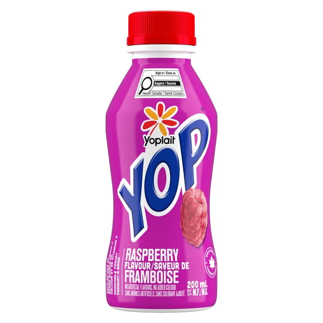 Yoplait Yop 1% Drinkable Yogurt, Raspberry, Kids Snack, 200ml
