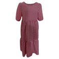thumbnail image 4 of SMihono Robes Bohèmes d'Été Femmes Grande Taille Mode Femmes Manches Courtes Col 0 Été Décontracté Ample Grande Taille Robe à Carreaux, 4 of 4