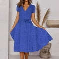thumbnail image 2 of Penkiiy Robe Midi pour Femmes 2024 Été Décontractée à Fleurs à Manches Courtes Smockée Robes Midi Boho à Col en V Robes de Plage Soleil S Bleu, 2 of 8