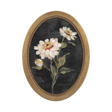 Reproduction d'œuvre d’art sur une toile ovale encadrée Zinnia blanc de 30,5 cm x 40,6 cm par Annie Quigley, DesignOvation