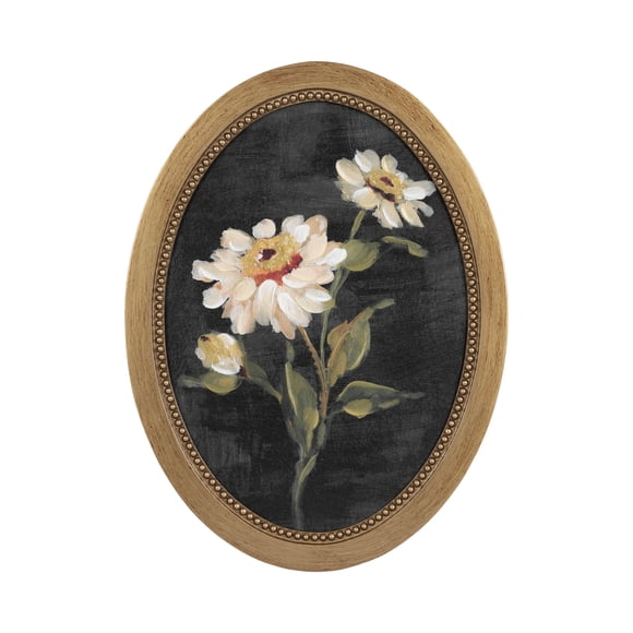 DesignOvation White Zinnia 12" x 16" Oval Framed Canvas Wall Art Print by Annie Quigley