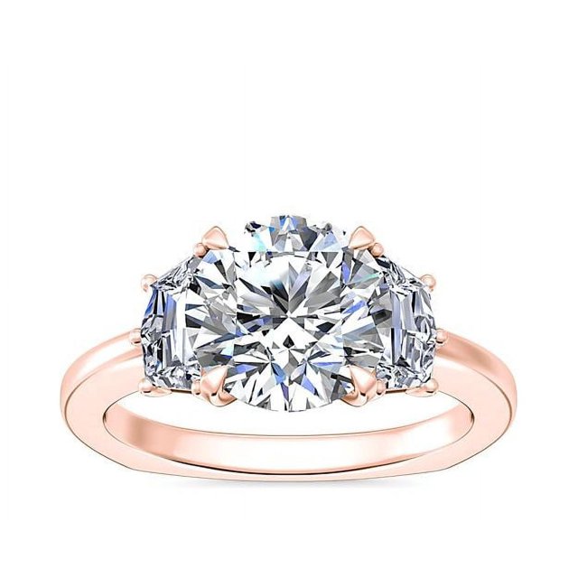 0.80 Carat Excellent Round Cut Real Diamond Latest Design Three Stone Engagement Ring for Ladies Solid 14K Rose Gold Size 7.5
