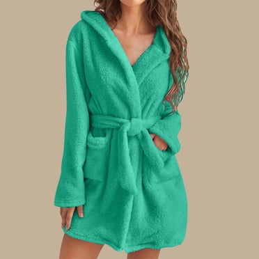 Gift TIMIFIS Women Hooded Fleece Robe Short Plush Robes for Womens With Hood Soft Warm Spa Bathrobe Soft Fuzzy Bathrobe Spa Robe Winter Warm Pajamas Shower NightgownHot s!