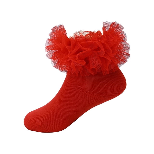 dmqupv Girls Ruffle Socks Ruffle Socks For Toddler Baby Girls Double Frilly Lace Dress Socks Kids Ankle Tutu Socks Red,Size for 6-8 Years