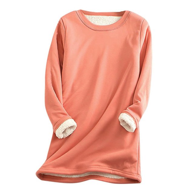 Chandail en Molleton Doublé Sherpa en Polaire pour Femmes, Chandail Chaud d'Hiver, Col Rond, Automne, Tunique de Détente, Rouge Melon D\'eau 2TG